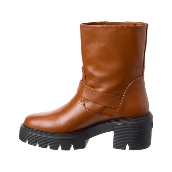 Stuart Weitzman Soho Leather Moto Bootie, Brown - Picture 2 of 5